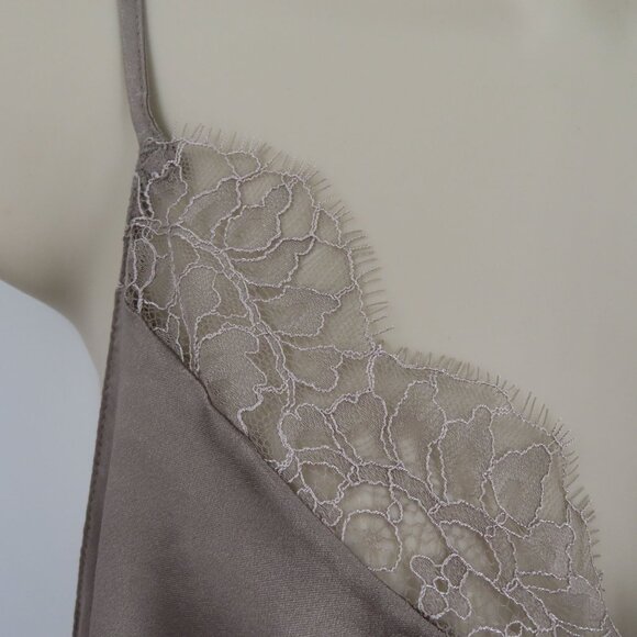 Victorias Secret Womens Large Taupe Lace Trim Spaghetti Strap Nightgown Sleep - Picture 3 of 11